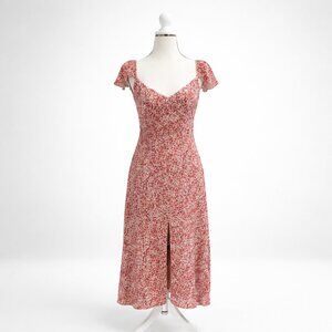 Reformation Baxley Floral Midi Dress Red Cream Sweetheart Slit Size 4